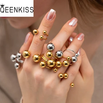 QEENKISS טבעת נירוסטה עבור נשים הכדור מתכוונן טיטניום פלדת טבעת בסדר תכשיטים הסיטוניים מסיבת חתונה מתנה RG8184